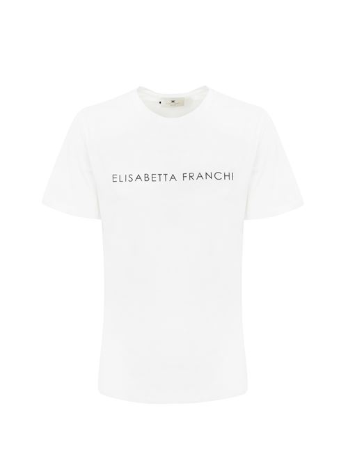 T-shirt in jersey gesso con logo strass Elisabetta Franchi | MA00346E2270